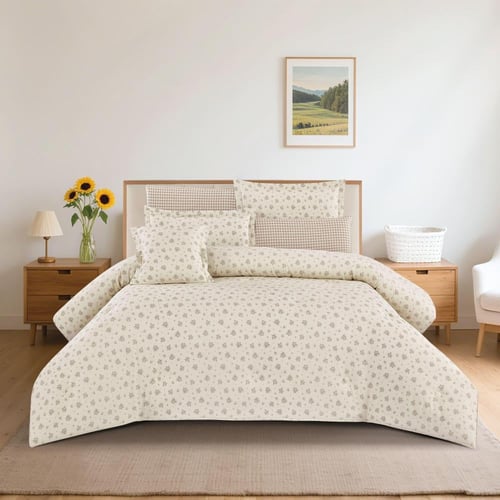 مفرش قطن صيفي مقاس كوين 8 قطع - نوفارين - بيج فاتح...