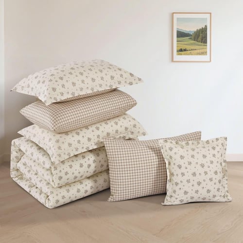 مفرش قطن صيفي مقاس كوين 8 قطع - نوفارين - بيج فاتح...