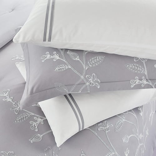 مفرش صيفي مزدوج مطرز فاخر 8 قطع - ايزابيلا - رمادي