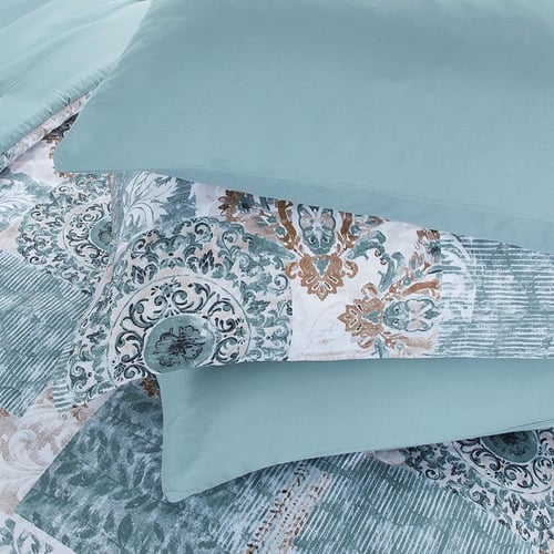 مفرش صيفي مقاس كوين وجهين ٧ قطع - ويلز - ابيض - تر...