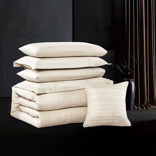 مفرش صيفي مزدوج مطرز مزين بالدانتيل 7 قطع - غوينيف...