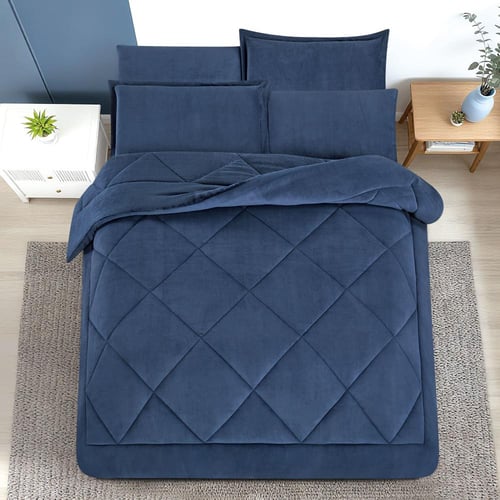 مفرش شتوي مخمل فرو مفرد ونص 4 قطع - ميرولينا - كحل...