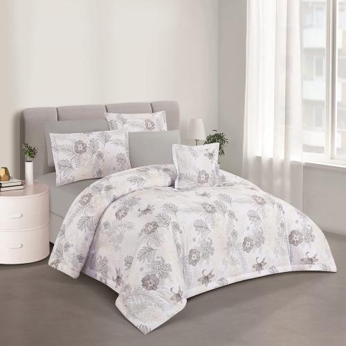 مفرش صيفي مزدوج 7 قطع - كلاودي - أبيض - رمادي