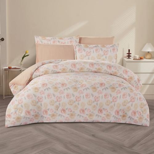 مفرش شتوي مزدوج مخمل 6 قطع - هيذر - رصاصي - بيج