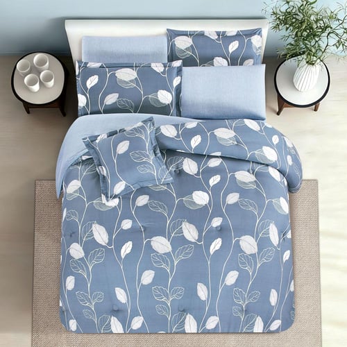 مفرش قطن صيفي مزدوج 8 قطع - افاليون - ازرق غامق  -...