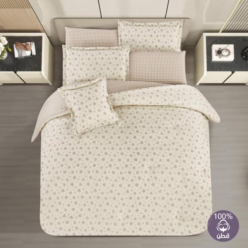 مفرش قطن صيفي مقاس كوين 8 قطع - نوفارين - بيج فاتح...