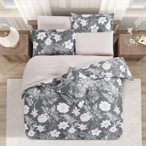 مفرش صيفي مفرد ونص وجهين 4 قطع - سيلون -رمادي غامق...