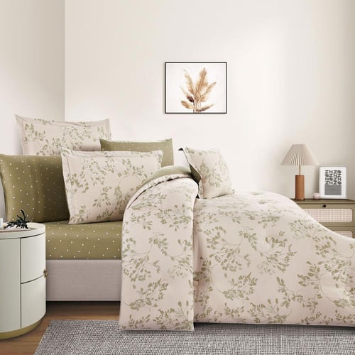 مفرش قطن صيفي مزدوج 8 قطع - افاليون -بيج - زيتي