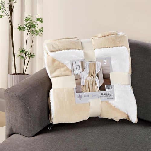 بطانية مخمل وفرو ماريو 200 × 230 - بيج فاتح