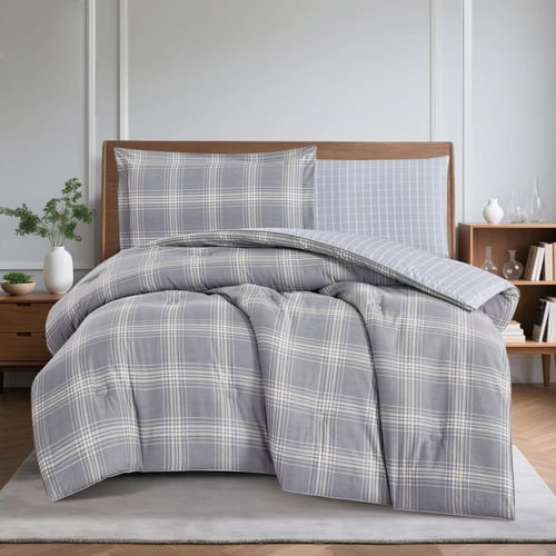 مفرش قطن صيفي مفرد ونص ٤ قطع - نولين -رمادي - رصاص...