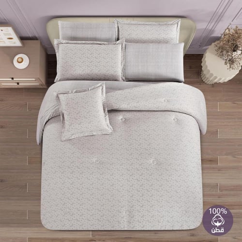 مفرش قطن صيفي مقاس كوين 8 قطع - نوفارين - رمادي