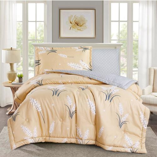 مفرش صيفي مفرد ونص 4 قطع - ليتون - أصفر - رصاصي