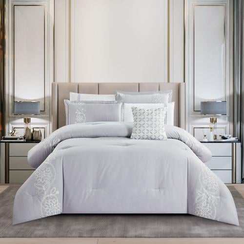 مفرش صيفي مفرد ونص مطرز فاخر 6 قطع - رينا - رصاصي