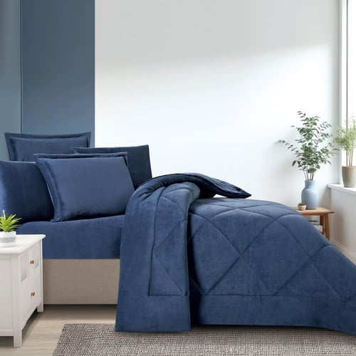 مفرش شتوي مخمل فرو مفرد ونص 4 قطع - ميرولينا - كحل...