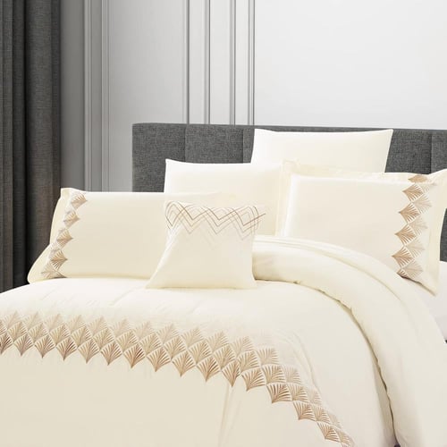 مفرش قطن مطرز حشوة متحركة صيفي مزدوج 9 قطع - لينوف...