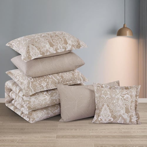 مفرش قطن صيفي مزدوج 8 قطع - افاليون -بيج