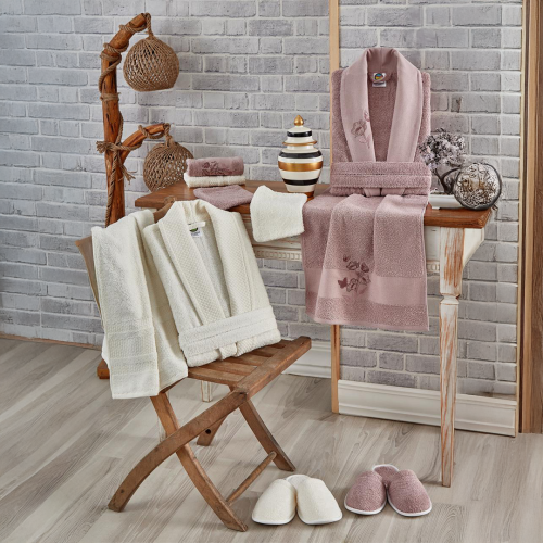 طقم روب استحمام قطن 12 قطعة مطرز - جوزفين - زهري غ...