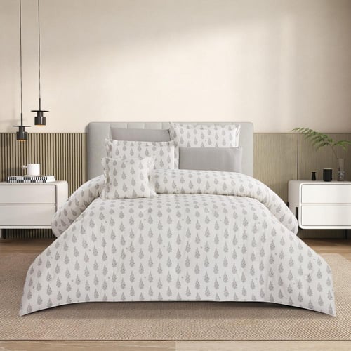 مفرش قطن صيفي مزدوج 8 قطع - زافيرا - كريمي - رمادي