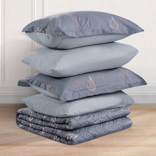 مفرش صيفي مزدوج حشوة مضغوطه 6 قطع - لونيا- رمادي غ...