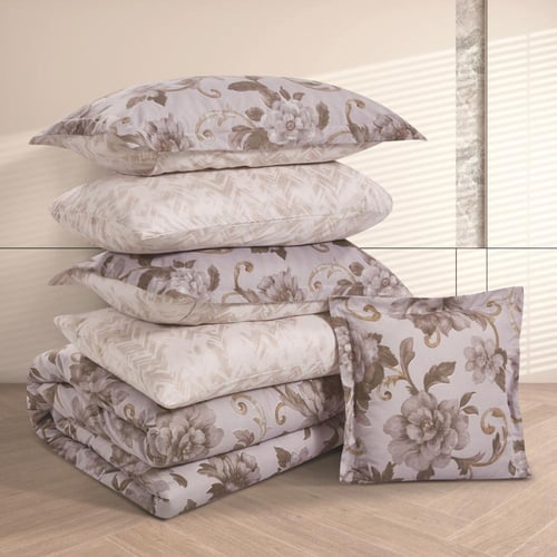 مفرش صيفي مقاس كوين وجهين ٧ قطع - فيفيان - رصاصي ف...