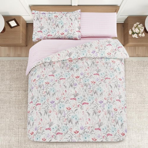 مفرش قطن صيفي مفرد ونص ٤ قطع - نولين -سكري - زهري