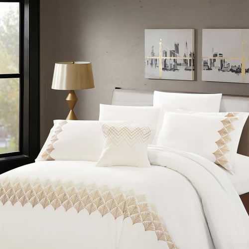 مفرش قطن مطرز حشوة متحركة صيفي مزدوج 9 قطع - لينوف...