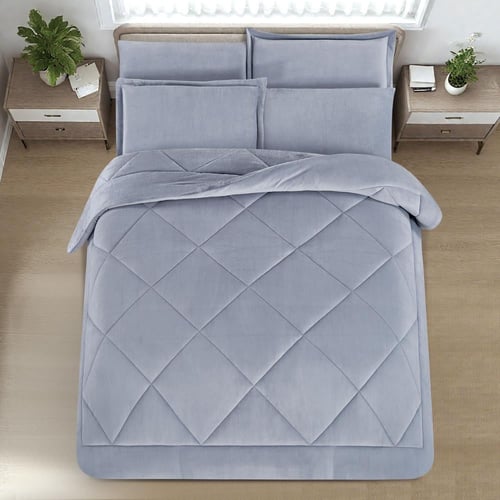 مفرش شتوي مزدوج مخمل فرو 6 قطع - جوانا -رصاصي