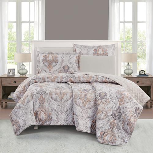 مفرش صيفي مزدوج حشوة مضغوطه 6 قطع - لونيا - بيج