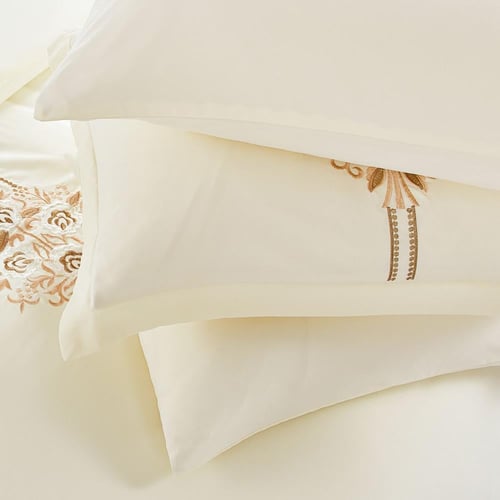 مفرش صيفي مزدوج مطرز فاخر 8 قطع - هيستيا - كريمي