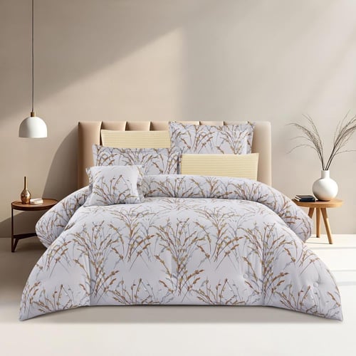 مفرش قطن صيفي مزدوج 8 قطع - افاليون -رصاصي - اصفر