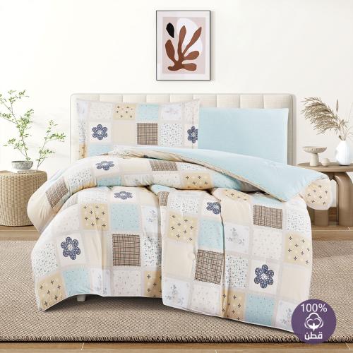 مفرش قطن صيفي مفرد ونص 4 قطع - روفيلا- بيج - سماوي