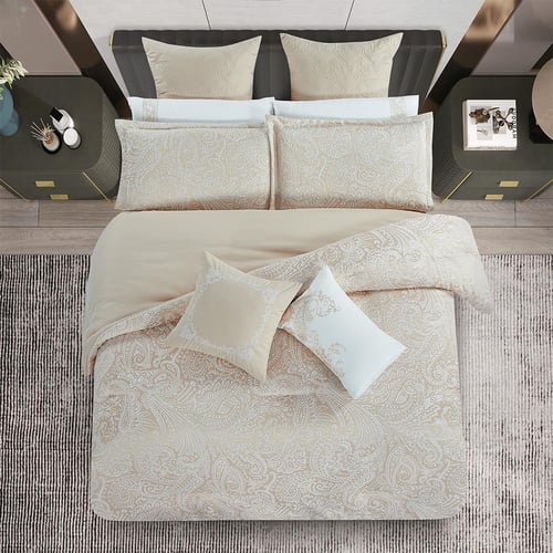 مفرش صيفي فاخر مزدوج جاكار مطرز 12 قطعة – لوتشيني...