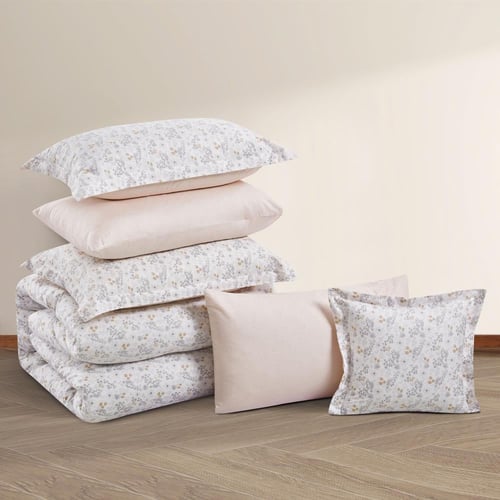 مفرش قطن صيفي مزدوج 8 قطع - كاليفيرا - ابيض - بيج