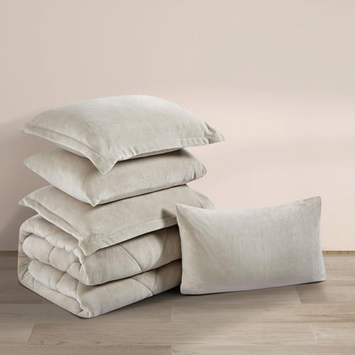 مفرش شتوي مخمل فرو مفرد ونص 4 قطع - ميرولينا - بيج...