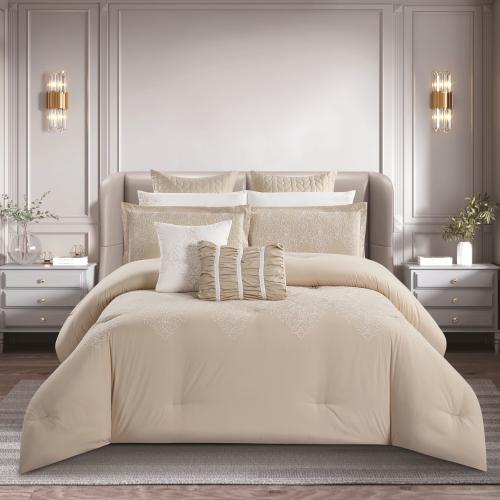 مفرش صيفي مزدوج مطرز فاخر 12 قطعة - اليجانزا - بيج