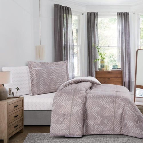 مفرش صيفي مفرد ونص 4 قطع - ليتون -بني فاتح - ابيض