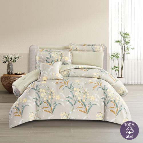 مفرش قطن صيفي مزدوج 8 قطع - افاليون -بيج