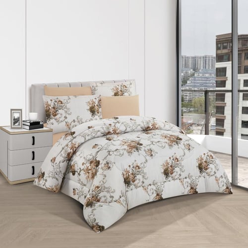 مفرش صيفي مفرد ونص 4 قطع - غاردينا -رصاصي - بيج