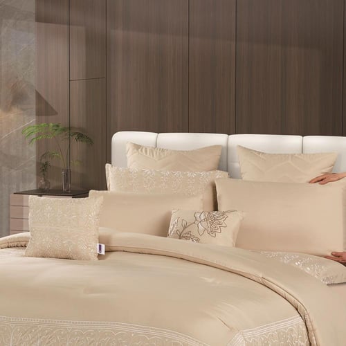 مفرش صيفي مزدوج مطرز 10 قطع - لوسيندا - بيج
