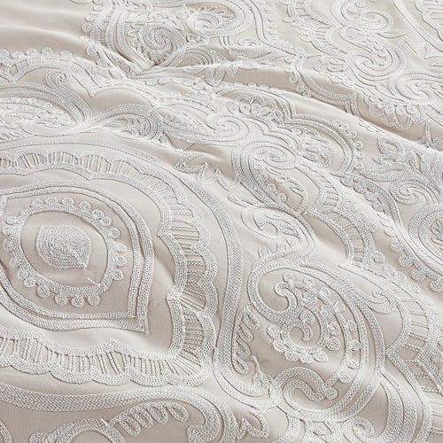 مفرش صيفي مزدوج مطرز فاخر 12 قطعة - فيوري - بيج فا...