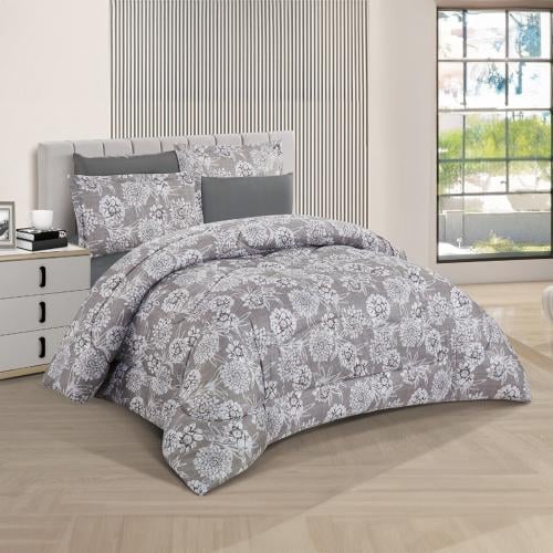 مفرش صيفي مزدوج 6 قطع - كاليندا - رمادي فاتح - رما...