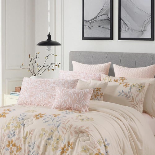 مفرش صيفي مقاس كوين 12 قطعة - كلاريس - كريمي غامق