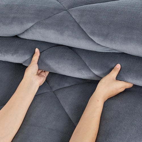 مفرش شتوي مزدوج مخمل فرو 6 قطع - جوانا -رمادي غامق