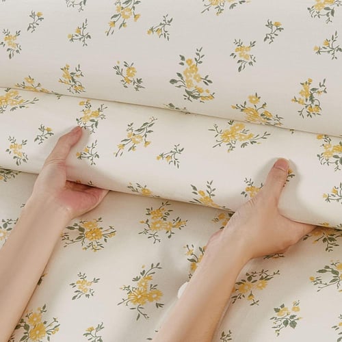 مفرش قطن صيفي مفرد ونص ٤ قطع - نولين -كريمي - اخضر