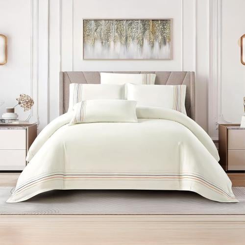 مفرش فندقي مزدوج حشوة متحركة 7 قطع - ألورا - سكري