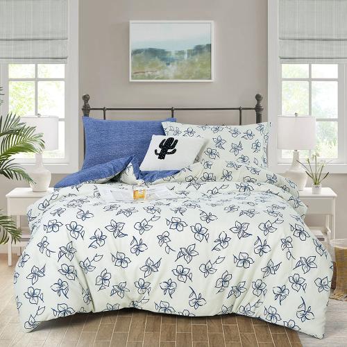 مفرش صيفي مفرد ونص 4 قطع - ليتون - كريمي - أزرق غا...