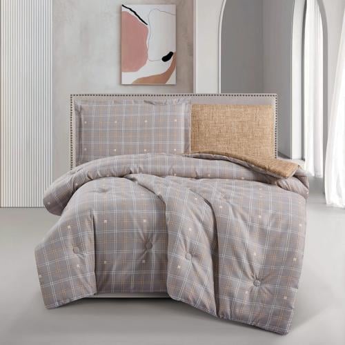 مفرش صيفي مفرد ونص 4 قطع - ليتشي - رمادي - بني