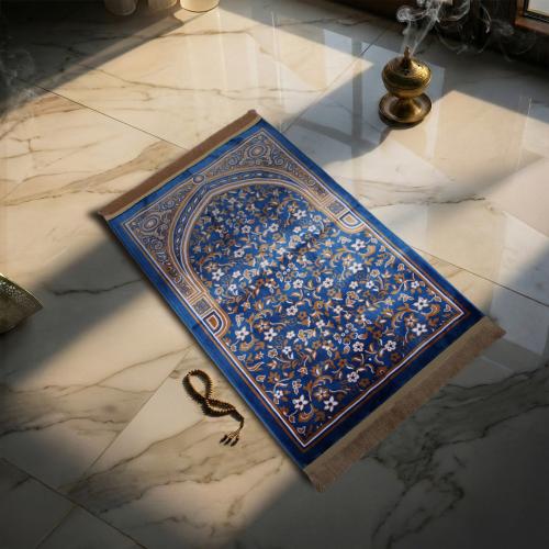 سجادة صلاة تركي – إستبرق - ازرق غامق - بني