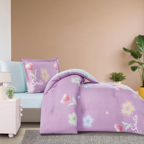 مفرش صيفي مفرد ونص 4 قطع - اطفال - موف - سماوي