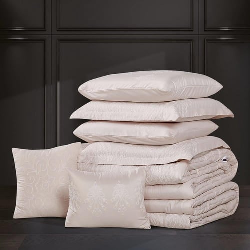 مفرش صيفي مزدوج مطرز 10 قطع - ريفال - كريمي